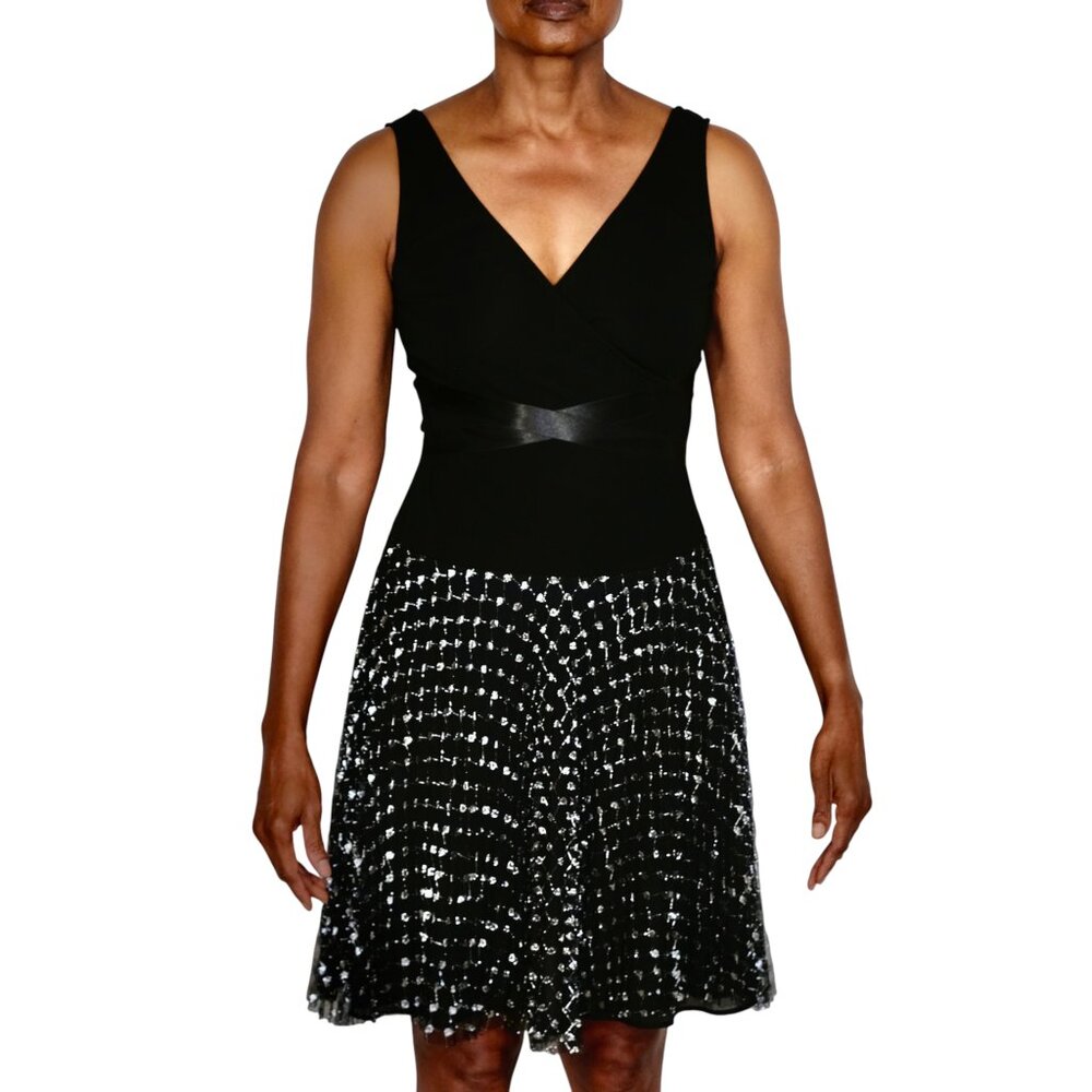 Vintage Moda International Black Fit & Flare Dress w Black & Silver Tulle Size 4